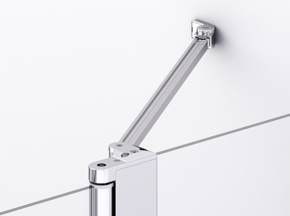 Stabilizator de colț integrat în profil cu lungime adaptată la lățimea părții fixe, pentru stabilitate optimă Stabilizator de colț integrat în profil cu lungime adaptată la lățimea părții fixe, pentru stabilitate optimă
